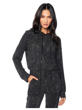 AKIRA Label Black Marlow Embellished Mesh Hoodie